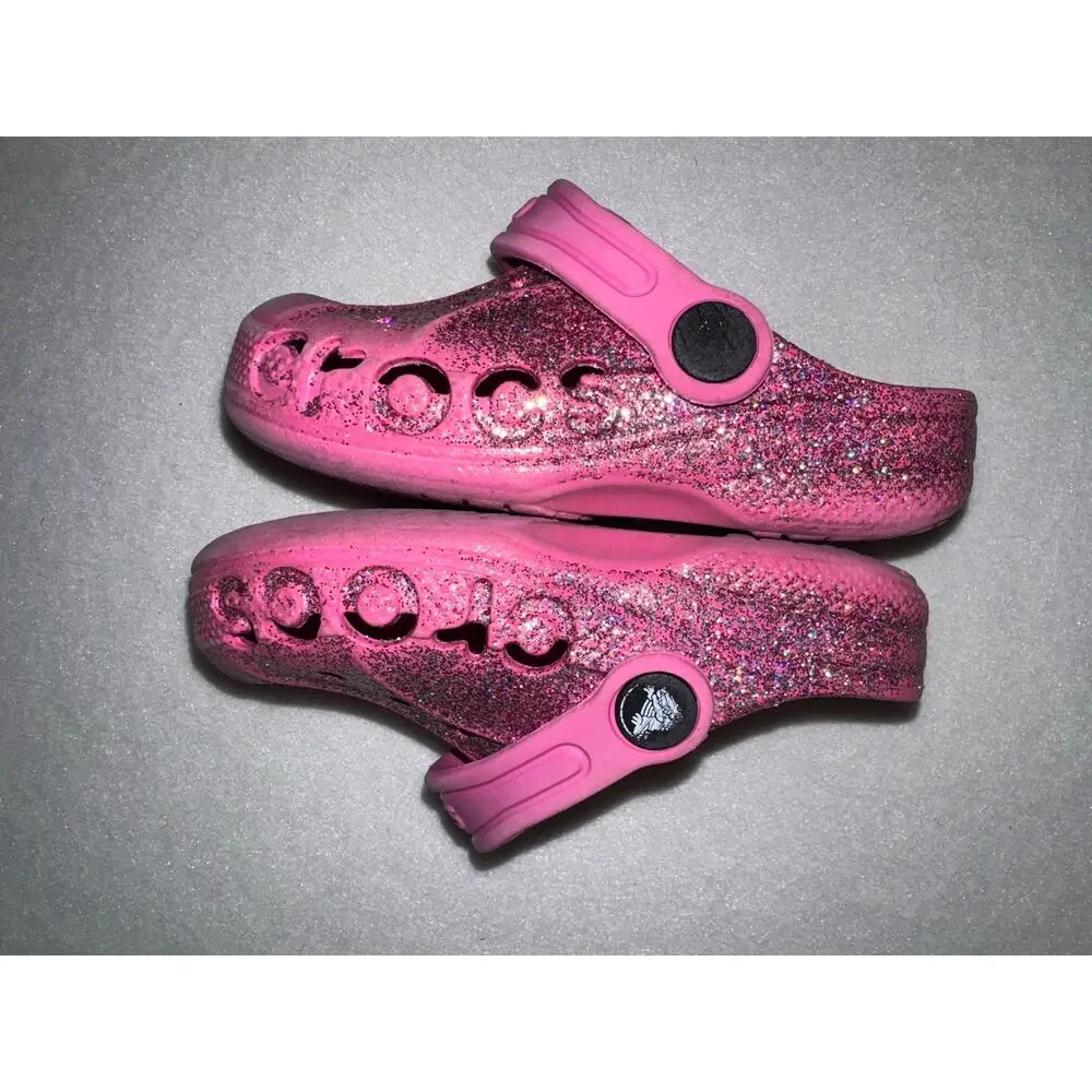 Crocs Baya Girls Glitter Slip On Clogs Pink C 9